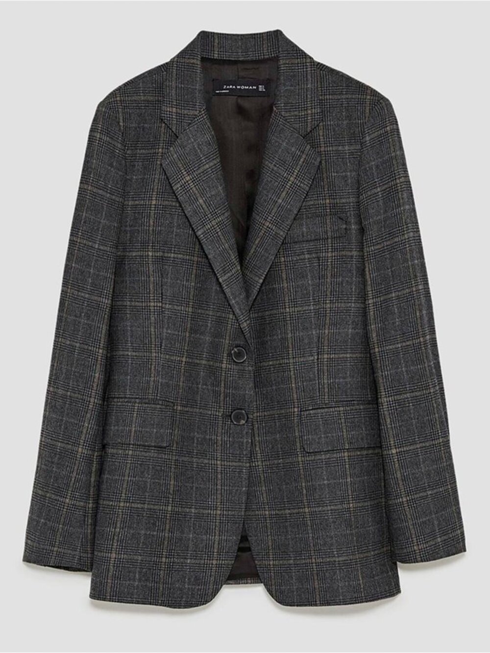 Zara Woman Gray Plaid Oversized Longline Menswear Blazer L